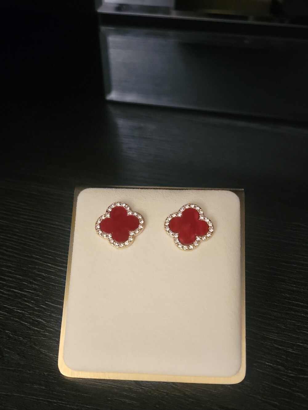 Red Clover-Shape Crystal Halo Stud Earrings - Women Jewelry